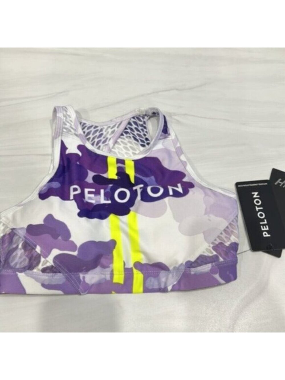 NWT Peloton X Purple Camo Athleisure With Cut Out Nail Polish Sports Bra Size XS - Picture 3 of 7